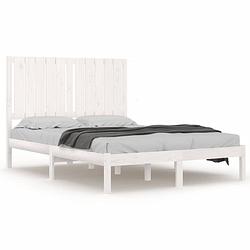 Foto van The living store bedframe grenenhout - 205.5 x 125.5 x 31 cm - wit