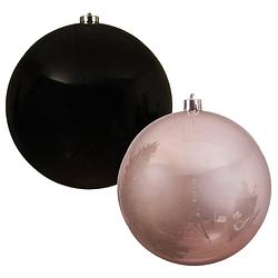 Foto van 2x stuks grote kerstballen van 20 cm glans van kunststof roze en zwart - kerstbal