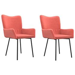 Foto van The living store eetkamerstoelen velvet - roze - 55x57x81.5 cm - comfortabel