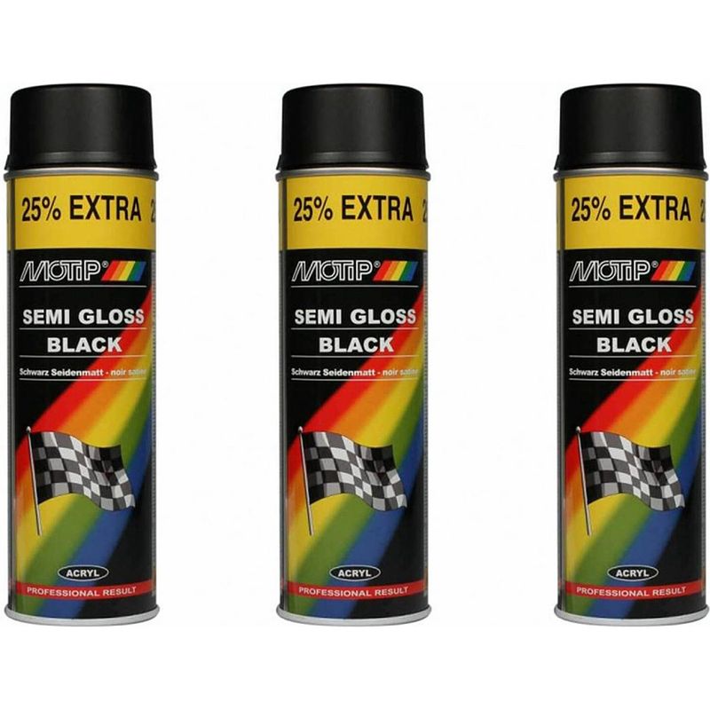 Foto van Motip zijdeglans acryllak zwart - 500 ml - spuit spray zwart - verf zwart kopen - 3 x spuitspray lak zwart zijdeglans 50