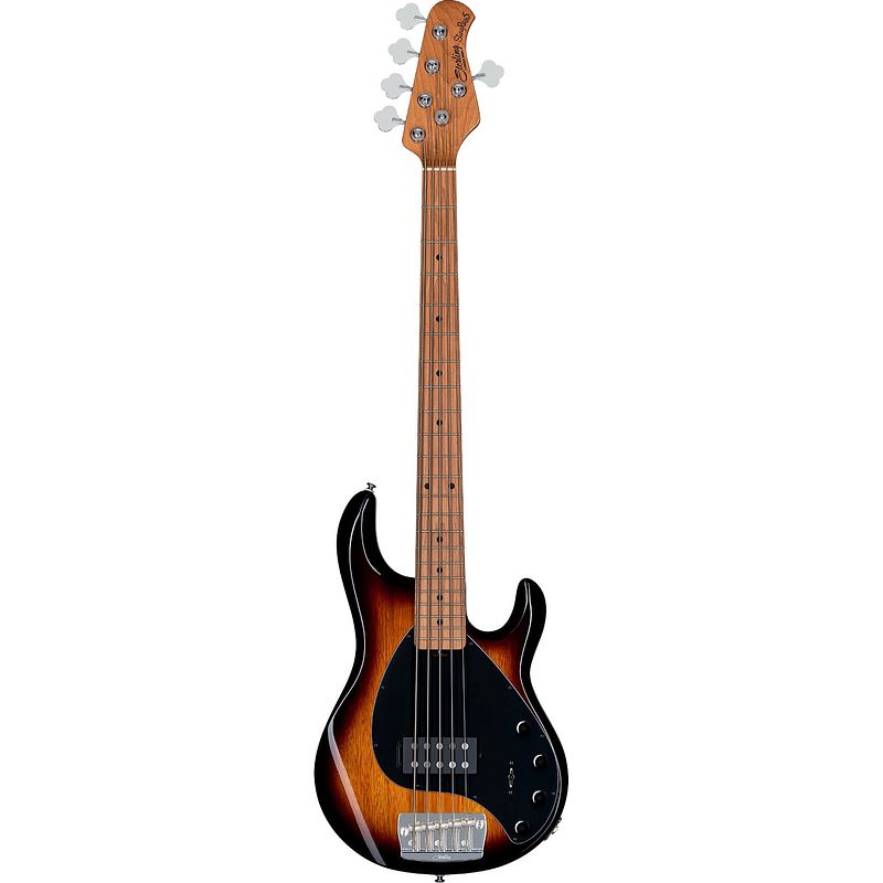 Foto van Sterling by music man stingray ray35 vintage sunburst 5-snarige elektrische basgitaar met gigbag