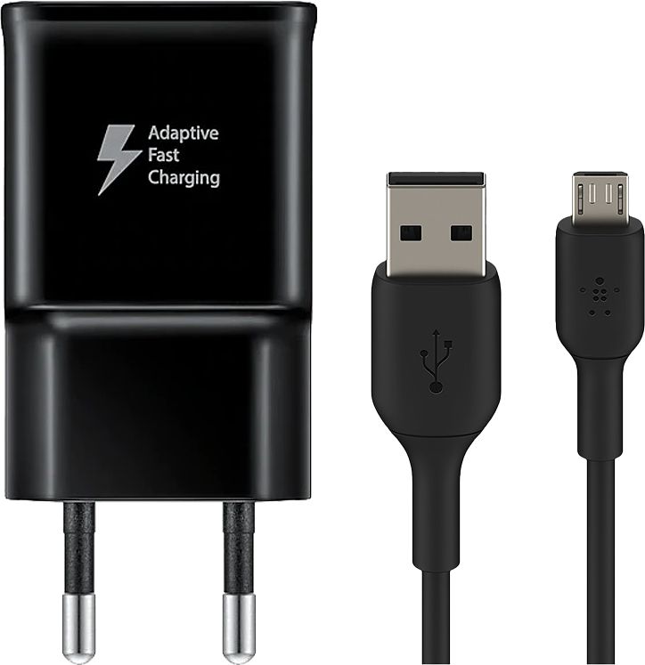 Foto van Samsung adaptive fast charging oplader 15w + belkin micro usb kabel 1m kunststof zwart