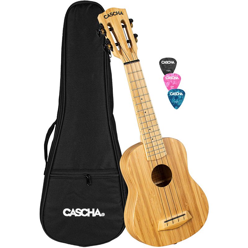 Foto van Cascha hh 2312 bamboo natural sopraan ukelele set