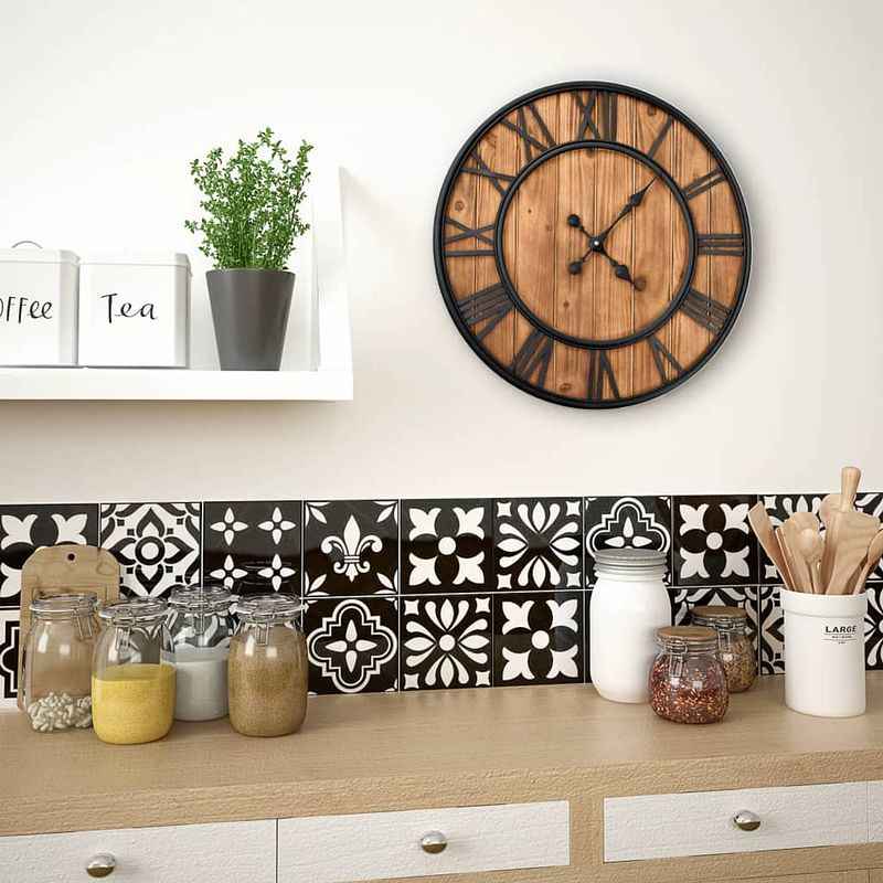 Foto van Infiori wandklok vintage-stijl quartz-mechanisme xxl 60 cm hout metaal