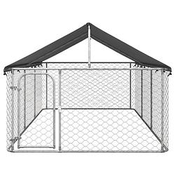 Foto van The living store hondenkennel - gegalvaniseerd staal - 400x200x150 cm - met dak