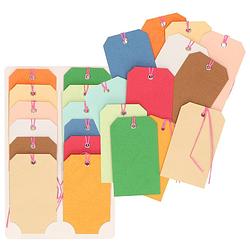 Foto van Setje van 36x gekleurde cadeau tags/labels kraftpapier/karton aan een touwtje 5,5 x 10 cm - cadeauversiering