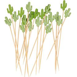 Foto van Excellent houseware cocktail/tapas prikkers - mexicaanse cactus - 20x stuks - bamboo - 12 cm - cocktailprikkers