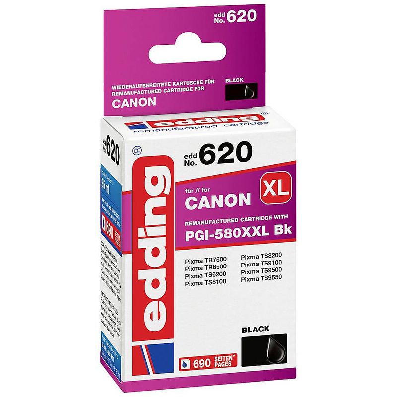 Foto van Edding cartridge vervangt canon pgi-580xxlbk compatibel zwart edd-620 18-620