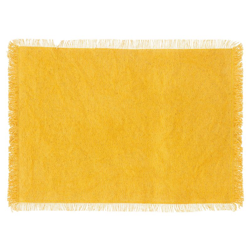 Foto van Secret de gourmet placemats kenya - 1x - geel - 45 x 30 cm - katoen - met franjes - placemats