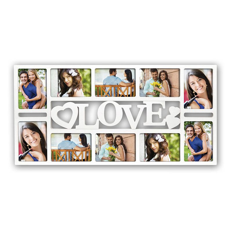 Foto van Multi fotolijst love wit met 10 lijstjes geschikt voor een foto van 10 x 15 cm - fotolijsten