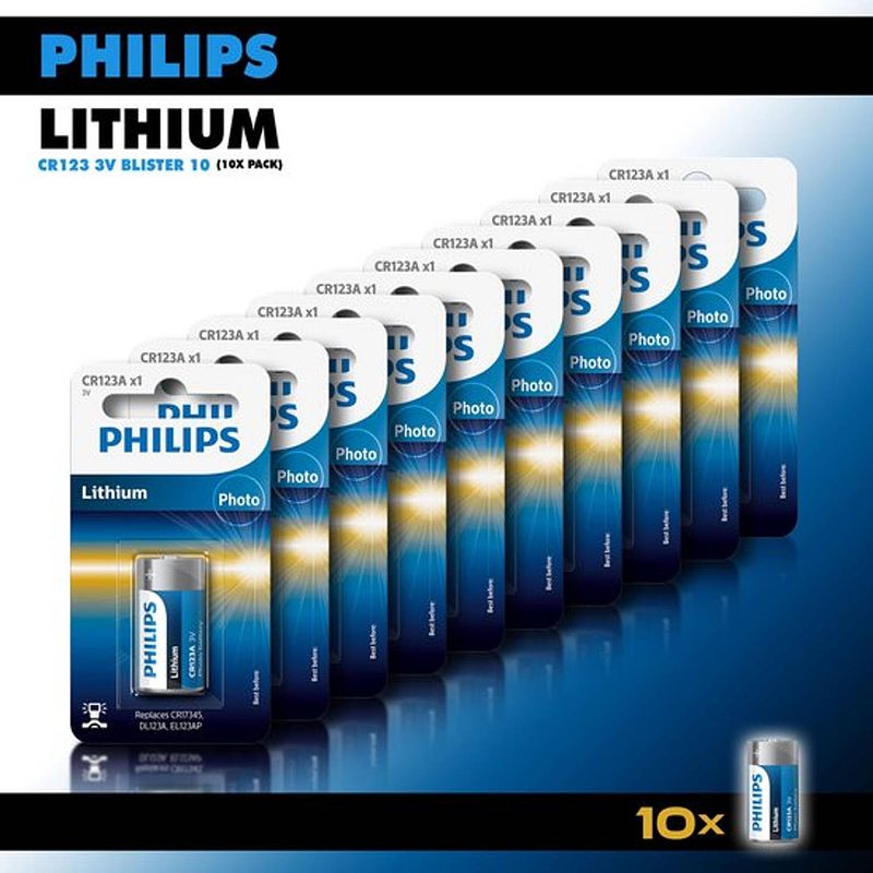 Foto van Philips lithium 3v batterijen cr123 - fotocamera batterij - 1500 mah - knoopcellen - 10 stuks