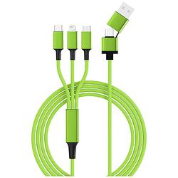 Foto van Smrter usb-laadkabel usb 2.0 apple lightning stekker, usb-a stekker, usb-c stekker, usb-micro-b stekker 1.2 m groen met otg-functie, stoffen mantel