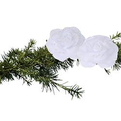 Foto van 2x stuks kerstboom decoratie bloemen rozen wit op clip 9 cm - kersthangers