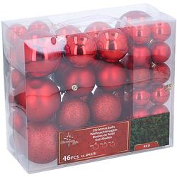 Foto van Christmas gifst kerstballen set rood - 46 stuks kunststof kerstballen - kerstversiering