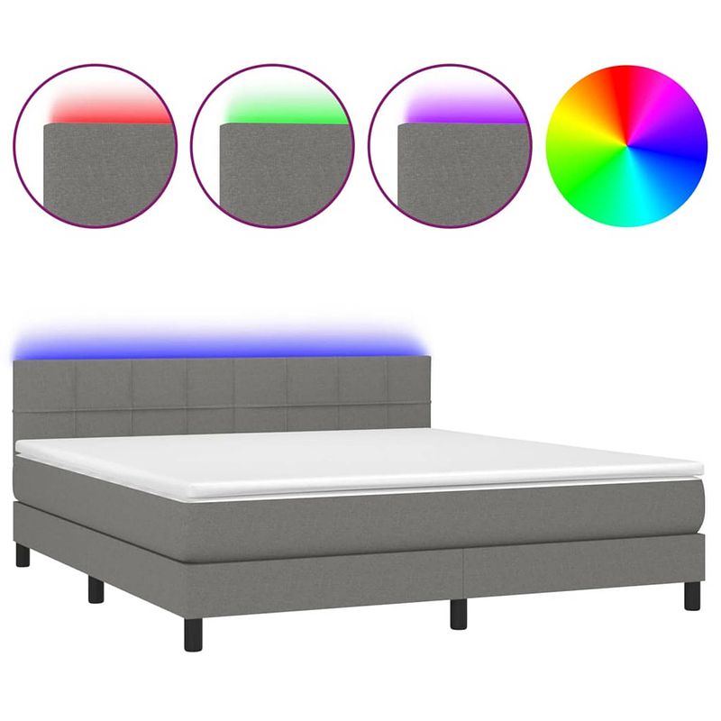 Foto van The living store boxspring donkergrijs 203x180x78/88 cm - verstelbaar hoofdbord - led-verlichting - pocketvering matras