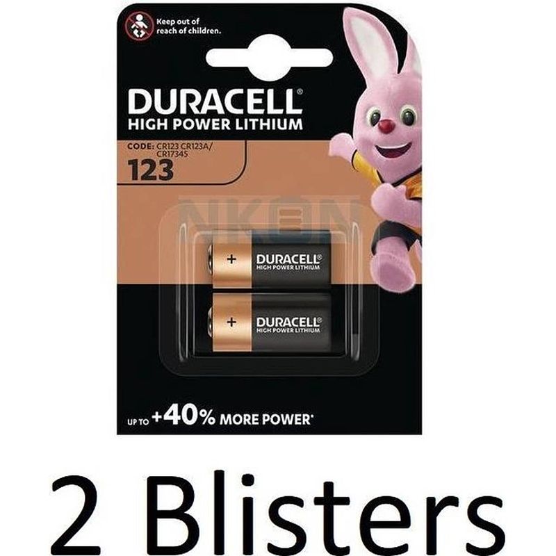 Foto van 4 stuks (2 blisters a 2 st) duracell batterijen ""123"" lithium, 3v