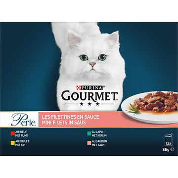 Foto van Gourmet perle mini filets kattenvoer nat met rund, kip, tonijn en zalm bij jumbo