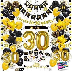 Foto van Fissaly® 30 jaar verjaardag decoratie versiering - ballonnen - jubileum man & vrouw - zwart en goud