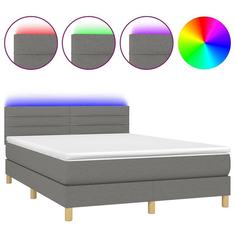 Foto van The living store boxspring - donkergrijs - 203 x 144 x 78/88 cm - verstelbaar hoofdbord - led-verlichting