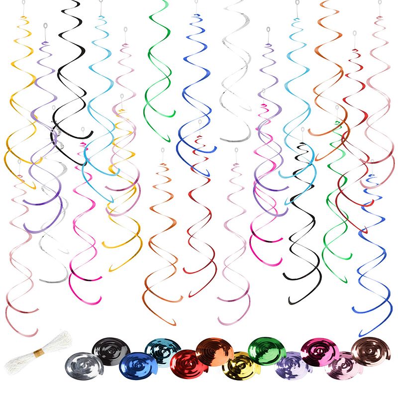 Foto van Fissaly® 72 stuks dwarrelende slingers - verjaardag versiering - feest decoratie - 12 verschillende kleuren