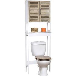 Foto van Gebor - stockholm design mdf toiletrek met 2 deuren + 1 plank binnenin - wit/bruin - 179x63x23cm - toiletrek -