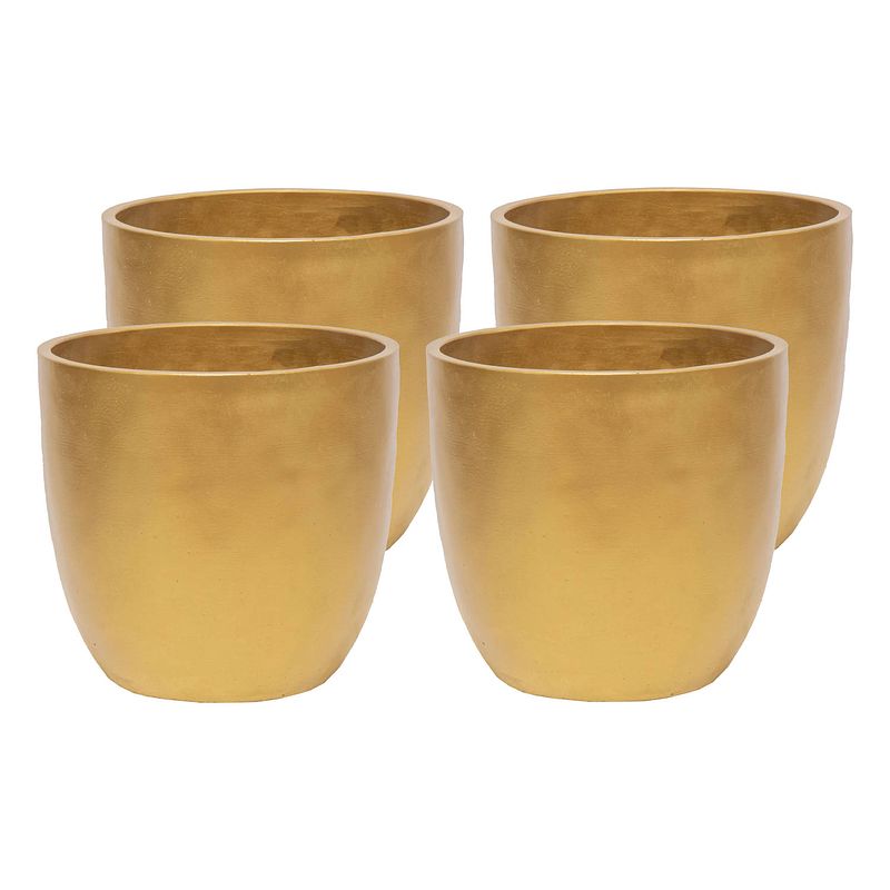 Foto van Plantenpot/bloempot - 4x - keramiek - goud - d11 x h10 cm - plantenpotten