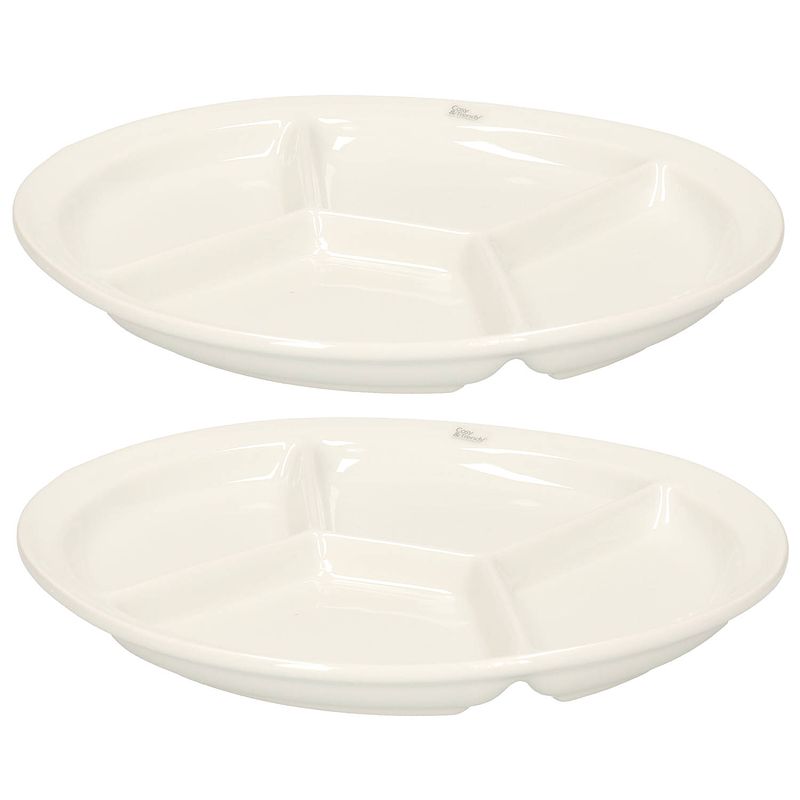 Foto van Cosy & trendy 2x stuks fonduebord/gourmetbord wit 4-vaks rond 26 cm - gourmetborden