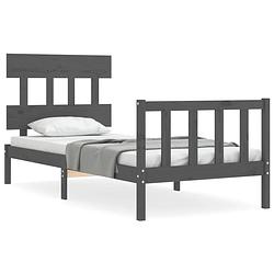 Foto van The living store massief grenenhouten bedframe - grijs - 205.5 x 95.5 x 81 cm - multiplex lattenbodem