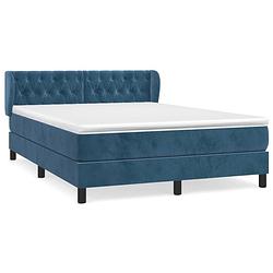 Foto van The living store boxspringbed - donkerblauw fluweel - 140 x 200 cm - pocketvering