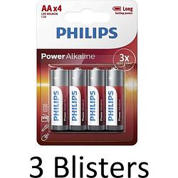 Foto van 12 stuks (3 blisters a 4 st) philips power alkaline aa batterijen