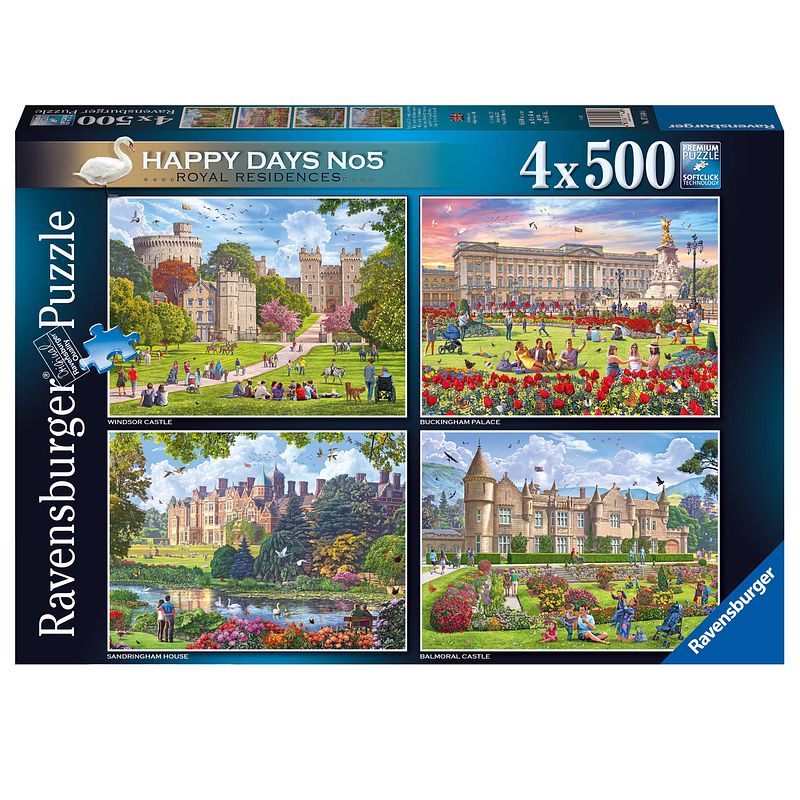 Foto van Ravensburger puzzel happy days: royal residences - 4 x 500 stukjes