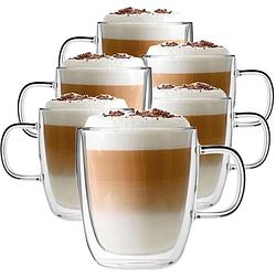 Foto van Luxe latte macchiato glazen dubbelwandig - koffieglazen met oor - cappuccinoglazen - theeglas - 350 ml - set van 6