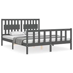 Foto van The living store bed massief grenenhout - grijs - 205.5 x 155.5 x 100 cm - multiplex lattenbodem - functioneel hoofd-