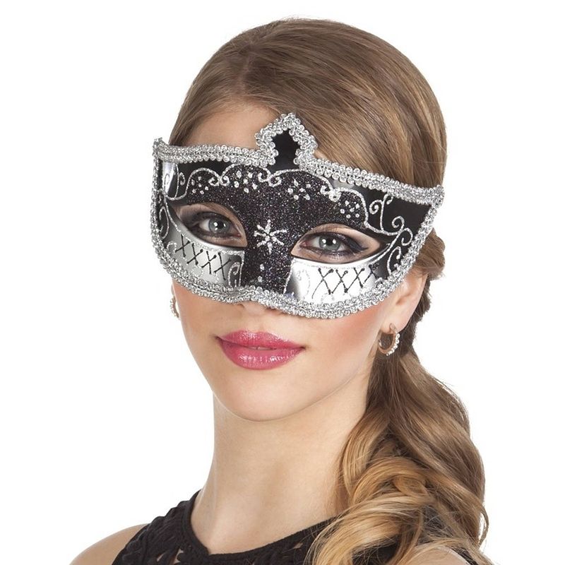 Foto van Zwart/zilver oogmasker met glitters voor dames - verkleedmaskers
