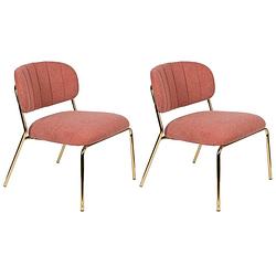 Foto van 24designs arliss lounge fauteuil - set van 2 - stof roze - goudkleurig metaal