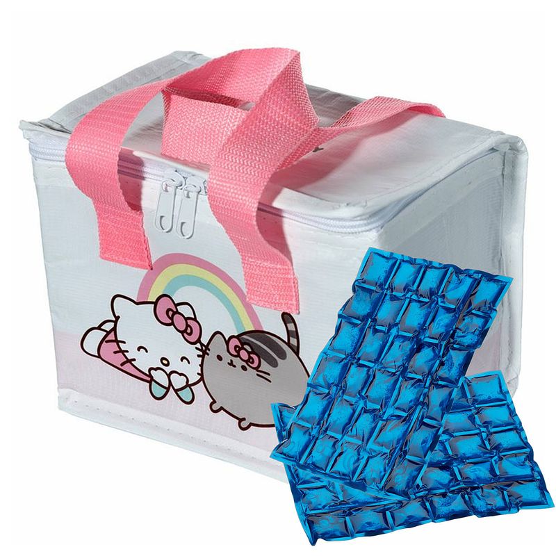 Foto van Puckator kleine lunch koeltas met 2x flexibel koelelement - hello kitty print - 4,4 liter - koeltas