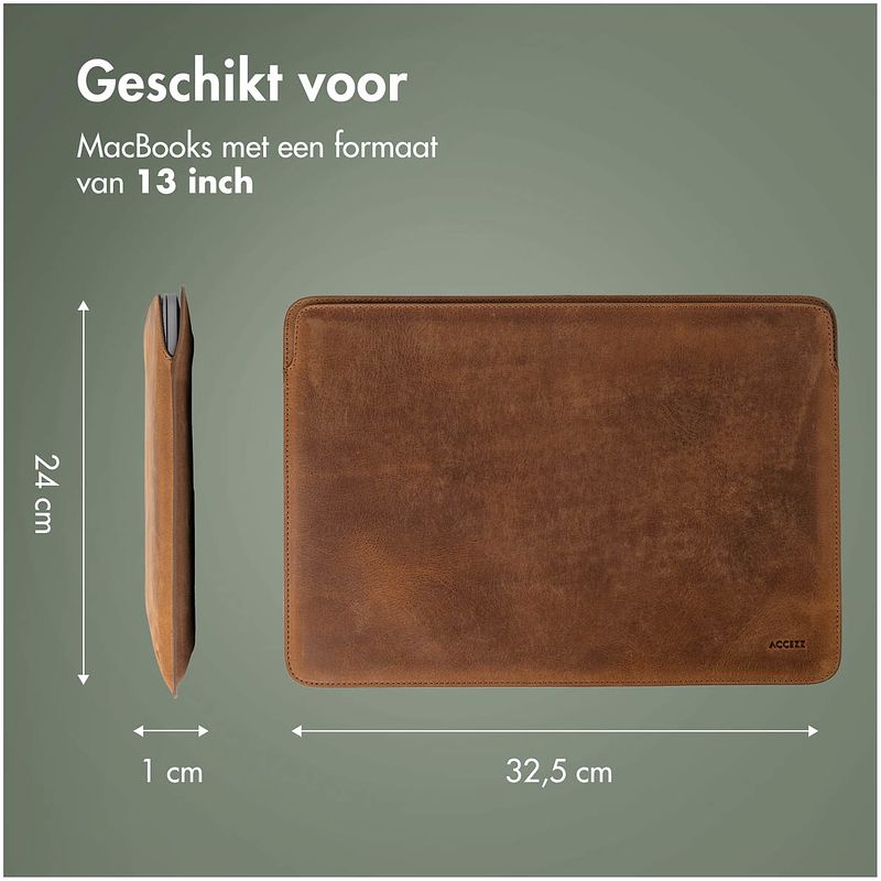 Foto van Accezz leather hoes voor macbook 13 inch laptop sleeve bruin