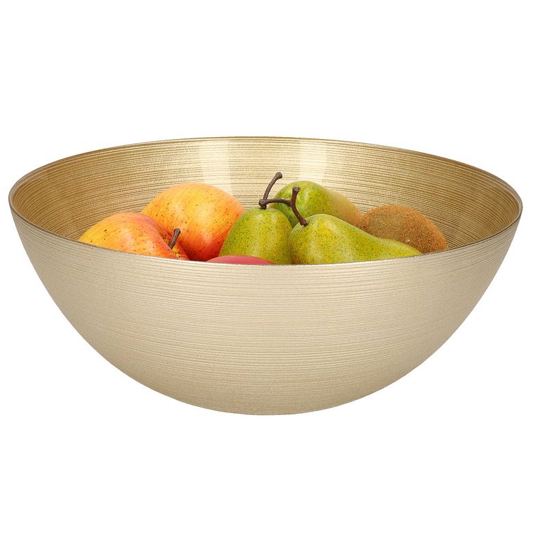 Foto van Decoratie schaal/fruitschaal van glas goud rond d28 x h11,5 cm - fruitschalen