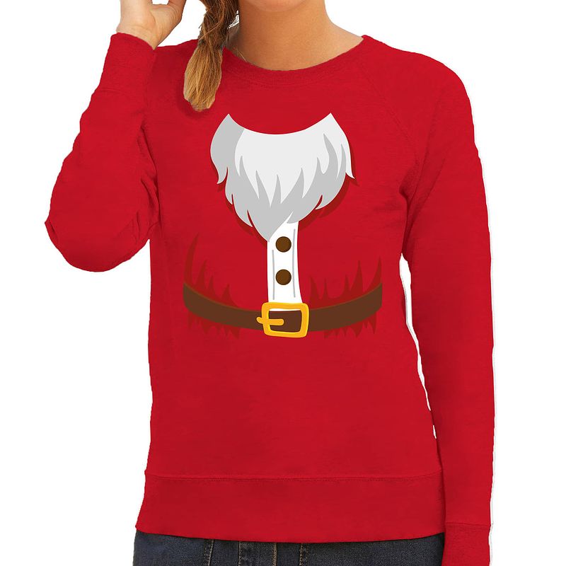 Foto van Kerstman kostuum verkleed sweater / trui rood voor dames xl - kerst truien