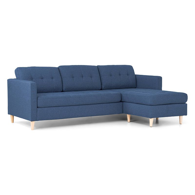 Foto van Mars 3-zitsbank met chaise longue links stof blauw.