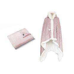 Foto van Linnick flanel fleece deken + hoodie croco - licht roze - 140x200cm - 130x180cm