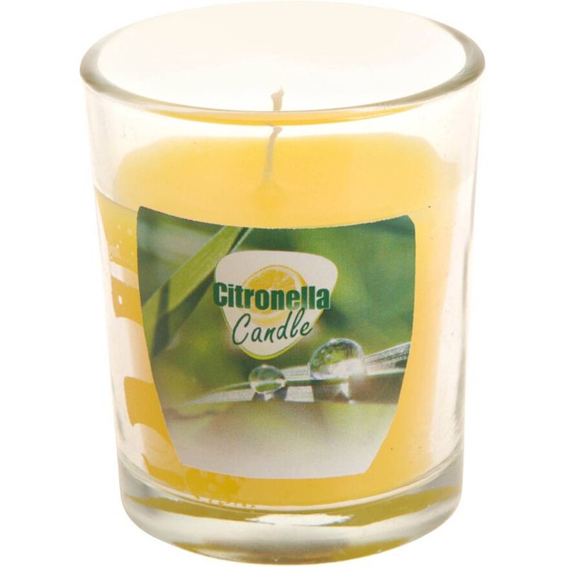 Foto van Citronella anti muggen kaarsen in transparant glas 5 x 6 cm - geurkaarsen