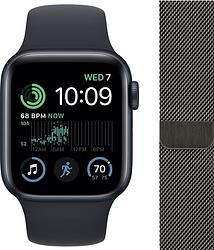 Foto van Apple watch se (2022) 40mm midnight aluminium sportband + polsband milanees grafiet