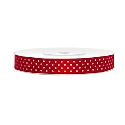 Foto van 1x hobby/decoratie rood satijnen sierlinten met witte stippen 1,2 cm/12 mm x 25 meter - cadeaulinten