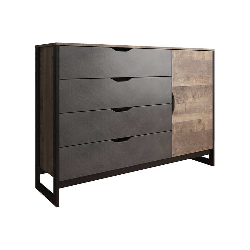 Foto van Meubella dressoir acasia - grijs - eiken - 138 cm