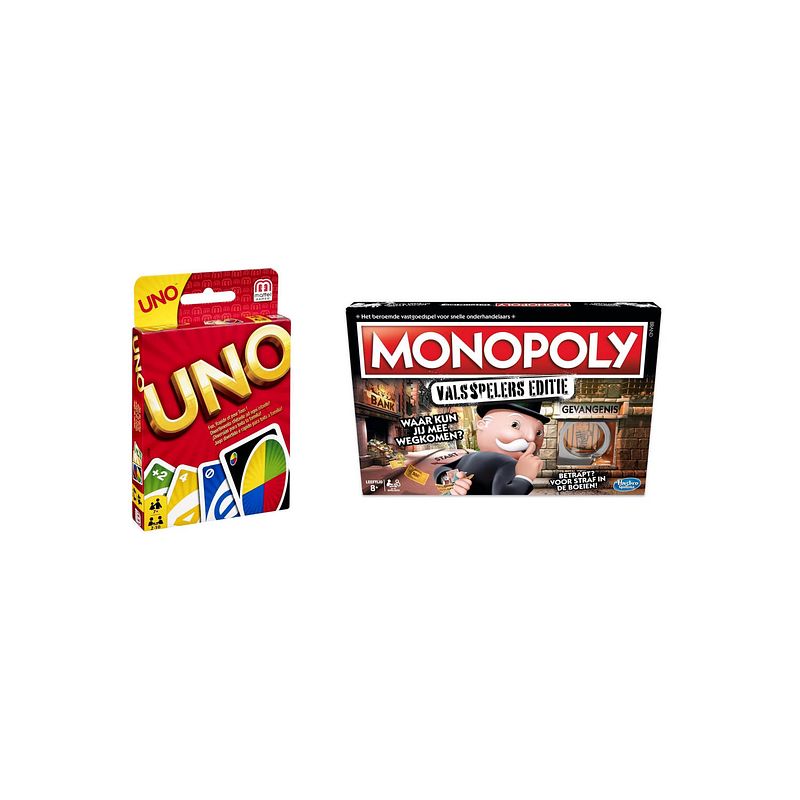 Foto van Spellenbundel - bordspellen - 2 stuks - uno & monopoly valsspelerseditie