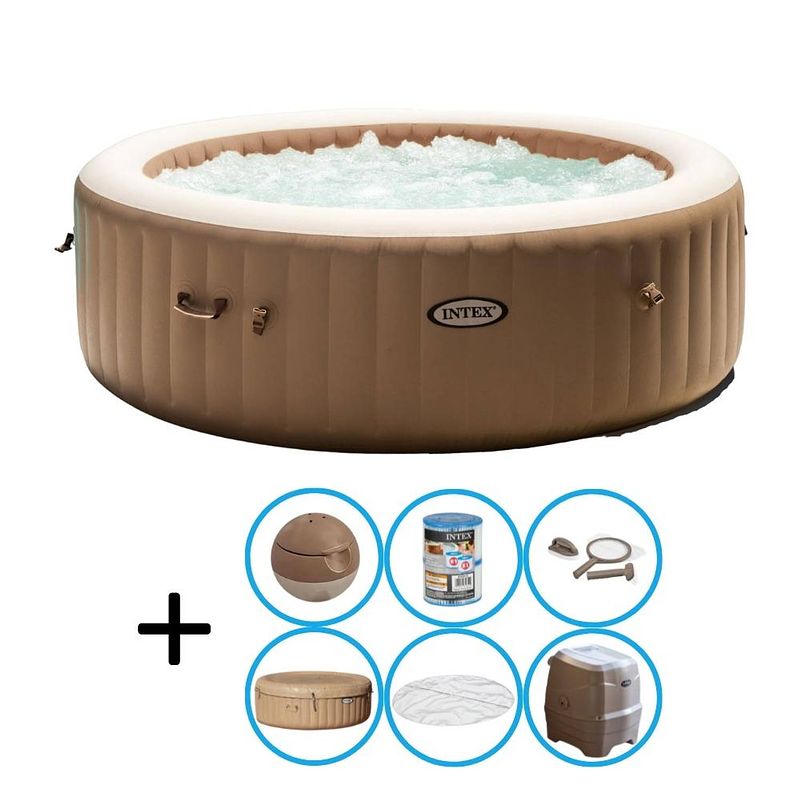 Foto van Intex - bubble massage - jacuzzi - 216 x 71 cm - beige - met onderhoudskit