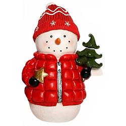 Foto van White label beeld didler sneeuwpop polyresin rood/wit