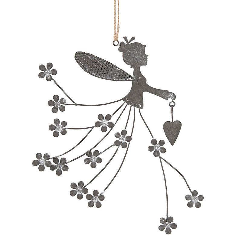 Foto van Clayre & eef decoratie hanger fee 20 cm grijs ijzer grijs