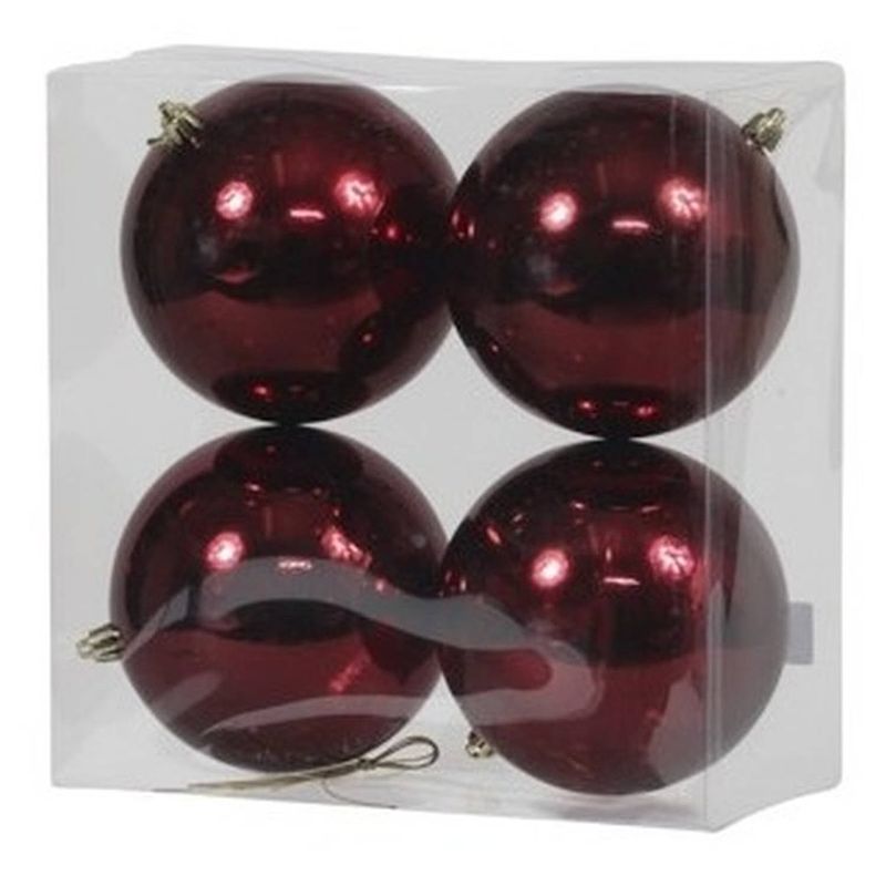 Foto van 4x kunststof kerstballen glanzend bordeaux rood 12 cm kerstboom versiering/decoratie - kerstbal